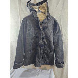 JiangWu Womens Fashion Horn Button Fleece Thick Coat with Hood Winter Jacket L
